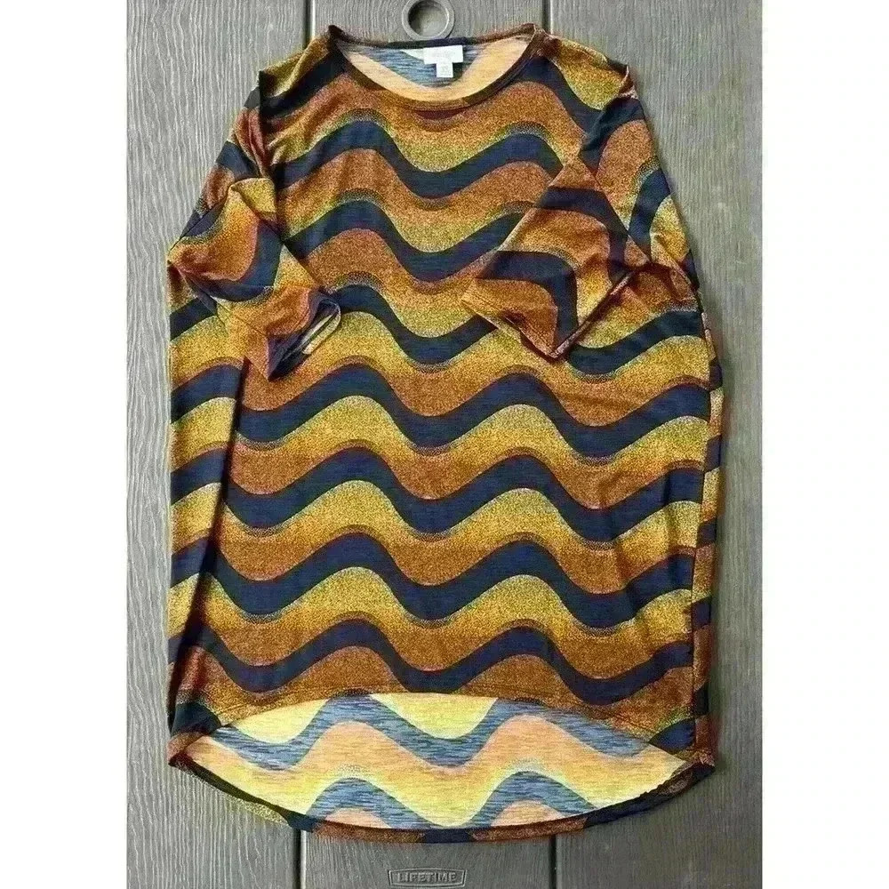 LuLaRoe Irma Tunic Top Sz XS Multicolored Striped Silky Feel